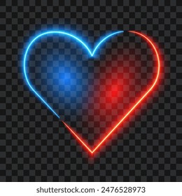 Neon heart shape, red and blue love sign, vector illustration.