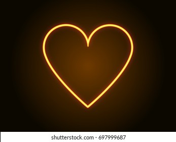 Neon heart sign yellow color. Vector illustration