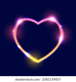Neon heart sparkle light frame for dark backgrounds - shiny element for Valentines day and wedding design 