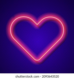 Neon heart vector frame on transparent background. Bright night neon signboard for romantic design for Happy Valentines Day. Night light advertising. Vector 10 eps