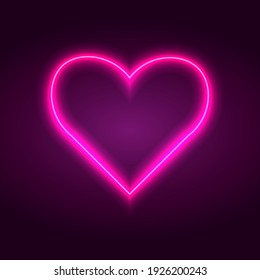 Neon Heart Vector Illustration Purple And Pink Color Banner, Design For Card Valentine`s Day