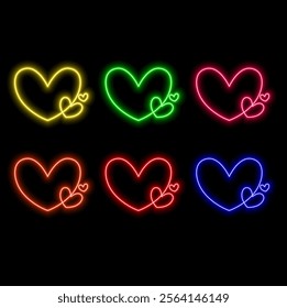 Neon heart vector illustration purple and pink color banner, design for card Valentines day.