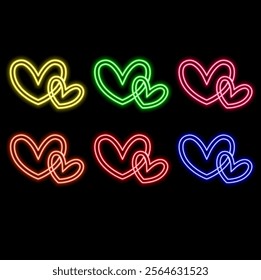 Neon heart vector illustration purple and pink color banner, design for card Valentines day.