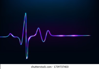 Neon heartbeat on black isolated background. Vector