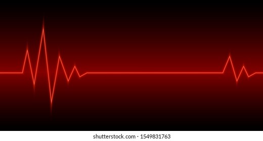 Neon Heartbeat or pulse. Vector illustration. Red line of heart rate. Heart pulse graphic. Neon heartbeat cardiogram