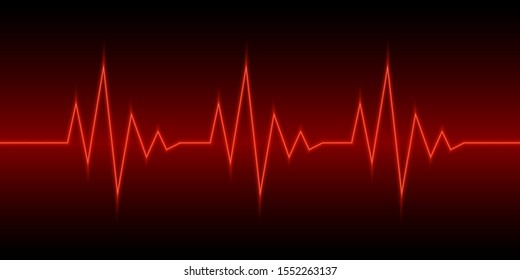 Neon Heartbeat or pulse. Vector illustration. Red line of heart rate. Heart pulse graphic. Neon heartbeat cardiogram