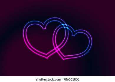 neon hearts against a dark background
