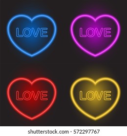 neon hearts in different colors on Valentine's day set.