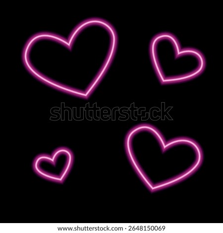 Neon hearts with glow effect on a dark background. Vector drawing in the style of neon signs. Bright glowing symbols of love. Pink hearts.