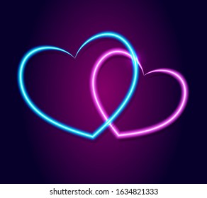 Neon Hearts Happy Valentines Day, Design element for Happy Valentine's Day. Ready for your design, greeting card, banner. Vector illustration.