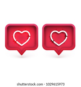 Neon hearts with on and off tubes in 3D speech bubble, vector illustration