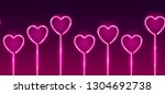 Neon hearts seamless pattern on dark purple background. Valentines day romantic concept. Vector 10 EPS illustration.