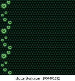 Corazón de neón. Borde vertical sin inconvenientes. Patrón vector repetitivo. Fondo aislado. 