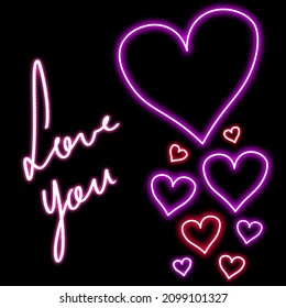 Neon hearts with a text saying :Love you"