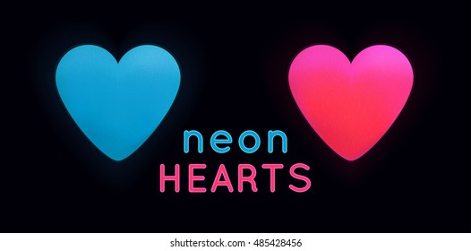 Neon hearts vector set.Glow icons.