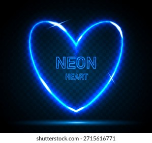 Marco de neón en forma de corazón con un lugar para texto sobre un fondo negro y azul. Elementos futuristas de neón para su diseño. Ilustración vectorial.