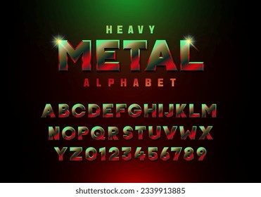 Neon Heavy metal cyber Punk 3D metallic font in reds and greens. Premium three dimensional typeface for your dystopian post apocalyptic concepts and other themes