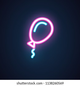Neon helium balloon. Icon isolated on black background. Symbol of holiday, birthday, festival, party, celebration and other event. Vector illustration