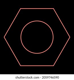Neon hex nut icon black color in circle outline vector illustration red color vector illustration flat style light image