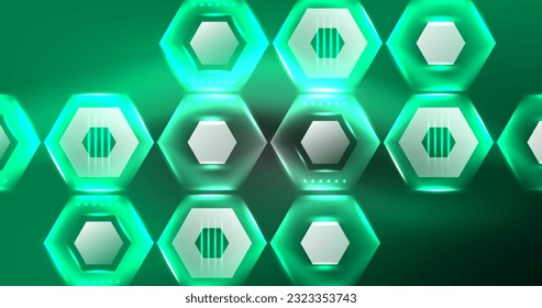 Fondo del hexágono neón. Diseño de alta tecnología para papel tapiz, banner, fondo, página de inicio, arte mural, invitación, impresiones, afiches
