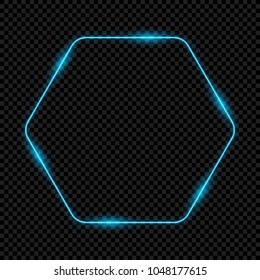 Neon hexagon frame, sign, vector illustration.