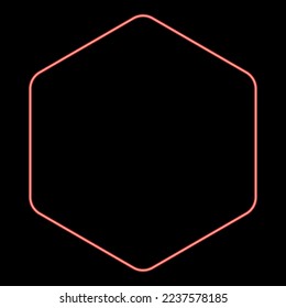 Neonhexagon mit abgerundeten Ecken, rote Vektorgrafik mit flachem Flair