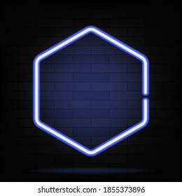 Neon hexagon shape. Vector illustration. Bright trendy figures for text or inscription. Neon light banner.