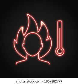 Neon high temperature icon in line style. Man with fever symbol. Vector illustration.