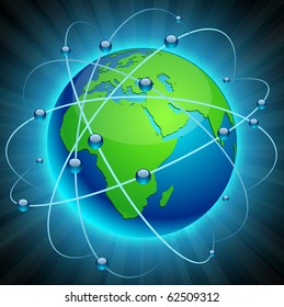 Neon high-detailed Communication Earth. Vector.