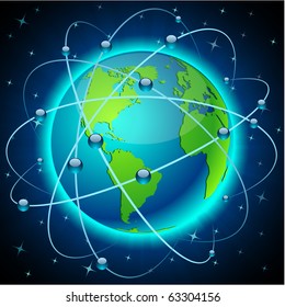 Neon high-detailed Communication Earth. Vector.