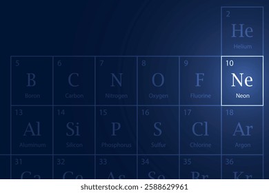 Neon highlighted element in periodic table with glowing effect