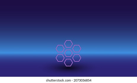 Neon hive symbol on a gradient blue background. The isolated symbol is located in the bottom center. Gradient blue with light blue skyline