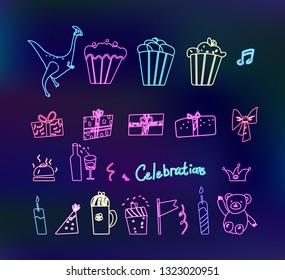 neon holidays vector design elements set