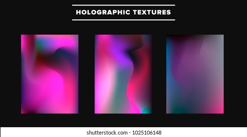 Neon holographic background. Minimal art, minimalism. Vector illustration. Fluorescent holographic blurred background set, bundle.