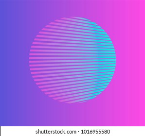 Neon holographic circle on purple background.