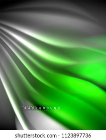 Neon holographic fluid color wave for web, wallpaper, pattern, texture and background. Vector illustration