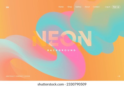 Neon Holographic fluid wave gradient landing page. Cyan modern flow bland shape background design for cover, banner, poster, flyer, presentation, advertising