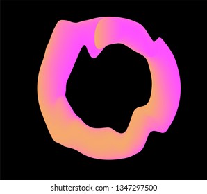 Neon holographic glitched torus on dark background. Syntwave/ retrowave style illustration, aesthetics of 80s-90s retrofuturism. For t-shirt print, notebook, poster, ect.