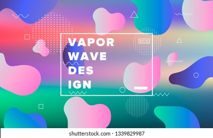 Neon holographic liquid shapes. Abstract vector background in retrowave/ vaporwave style.