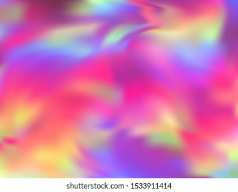 Neon holographic paper fluid gradient backdrop. Ombre rainbow spectrum background. Liquid colors explosion background. Translucent blurred splash holographic vector wrapping paper.