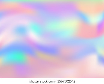 Neon holographic paper fluid gradient backdrop. Opalescence pastel rainbow unicorn background. Liquid colors explosion background. Bright blurred splash holographic vector wrapping paper.