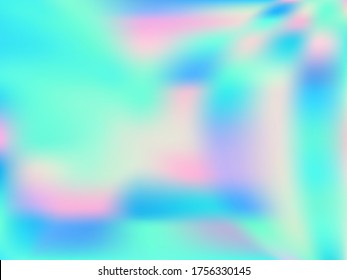 Fondo de gradiente de fluido de papel holográfico neón. Fondo fluorescente de sirena iridiscente. Luces polares fondo líquido de colores. Papel de envoltura vectorial holográfica de salpicadura borrosa glamoroso.