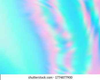 Fondo de gradiente de fluido de papel holográfico neón. Fondo de sirena iridiscente refulgente. Luces polares fondo líquido de colores. Papel de envoltura vectorial holográfica de salpicadura borrosa de moda.