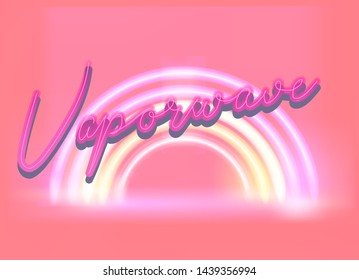 Neon holographic rainbow on punchy pastel pink background. Vaporwave/ synthwave style vector illustration.