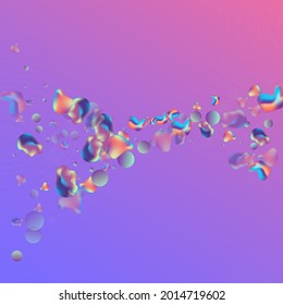 Neon Holography Shape Vector Blue Background. Futuristic Blob Flyer. Hologram Creative Fluid Cover. Iridescent Organic Poster.