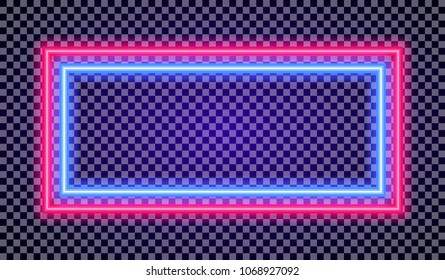 Neon horizontal frame colorful style on transparent background for banner, promotion, shop, cafe, restaurant, poster party. Bright signboard. Vector Illustration 10 eps