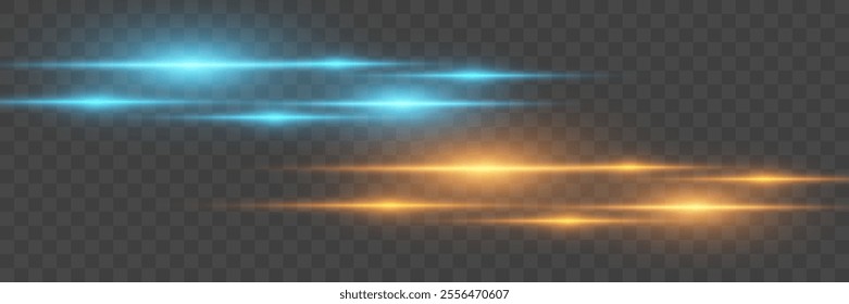 Neon horizontal highlights. Flash effect. Luminous stripes on a transparent background.