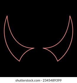 Neon horn of devil horns monster from hell Halloween carnival concept demon satan evil red color vector illustration image flat style