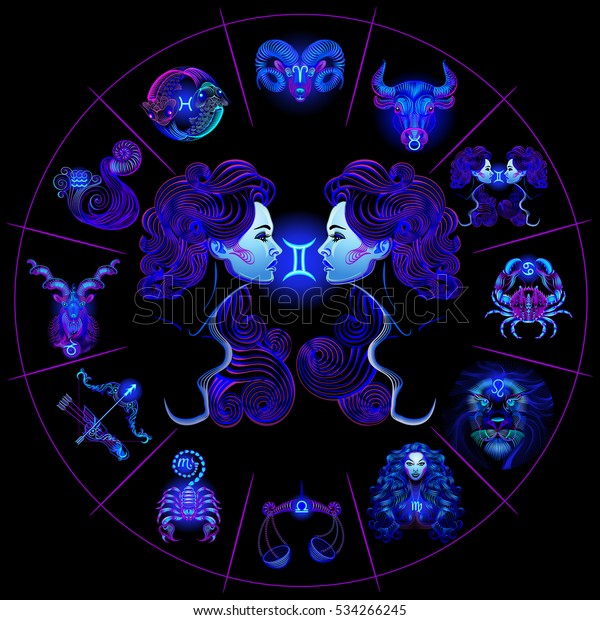 Neon Horoscope Circle Signs Zodiac Set Stock Vector Royalty Free 534266245 Shutterstock 5249