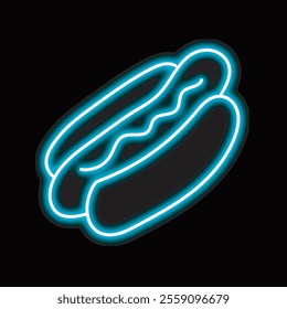 neon hot dog isolated on black background. hot dog icon with glowing neon lines. Vector illustration.
